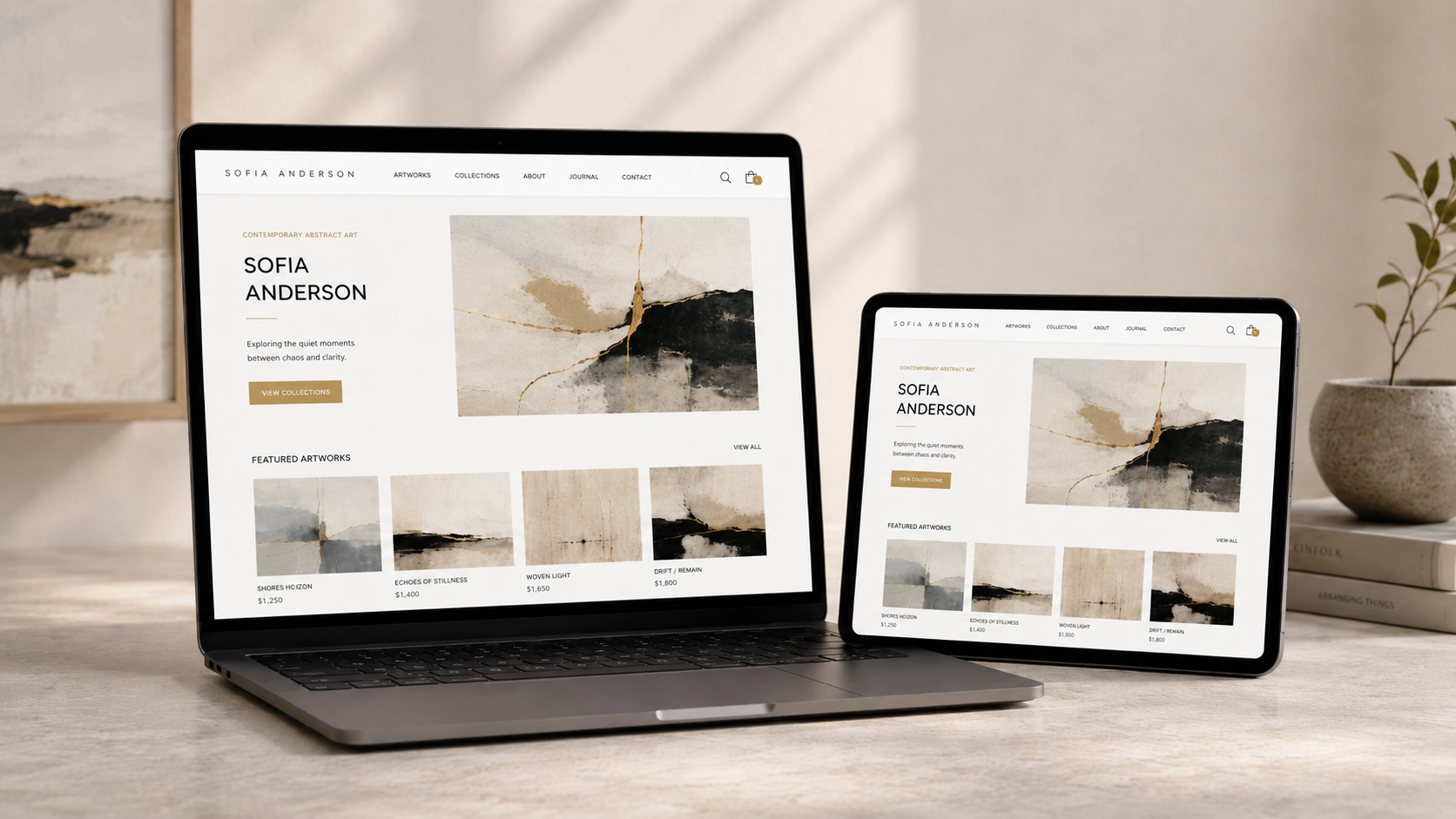 Clariia Artist Storefront Preview on Laptop and Tablet